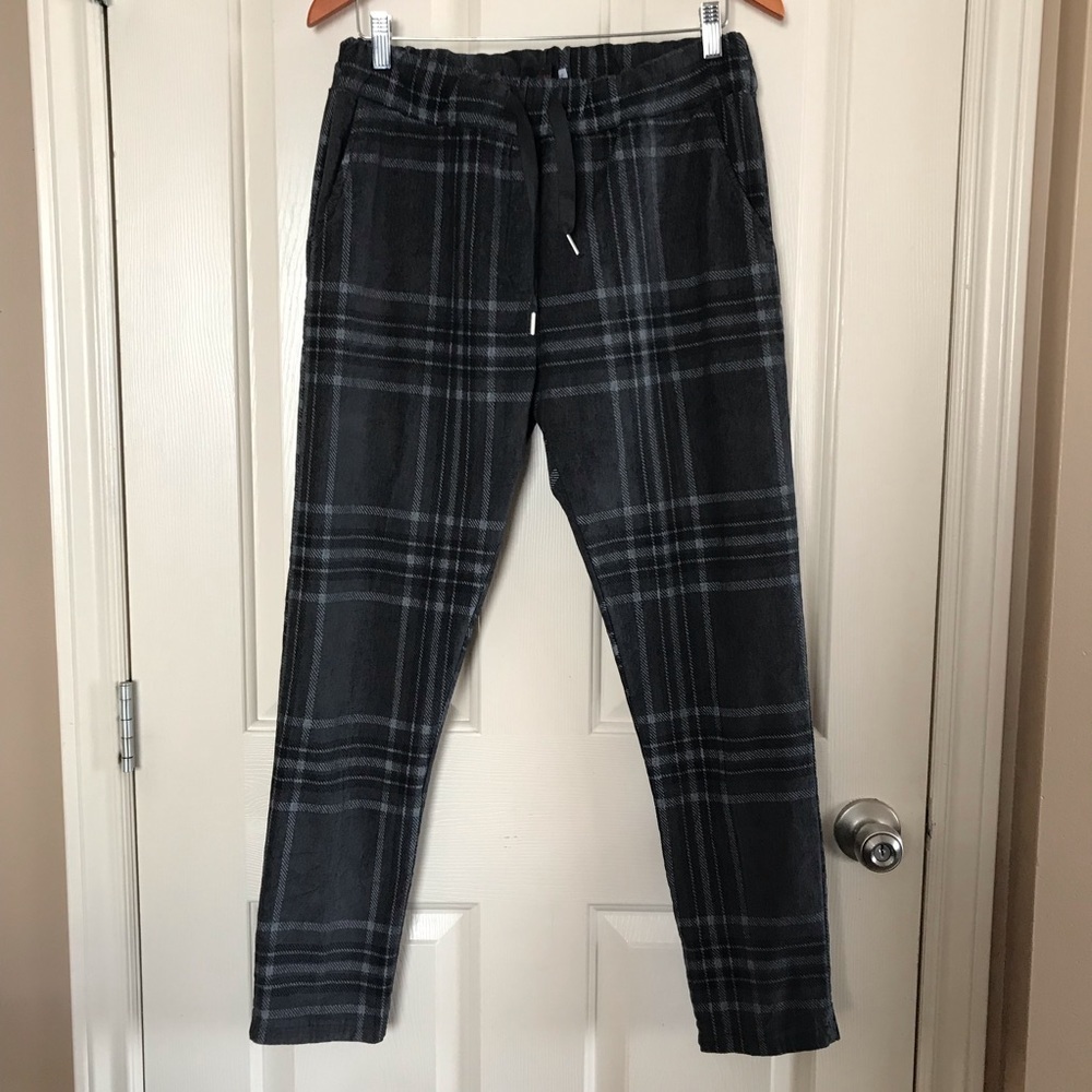 Corduroy Stretchy Plaid Pants size XL black & gray made in Itay by Elessia